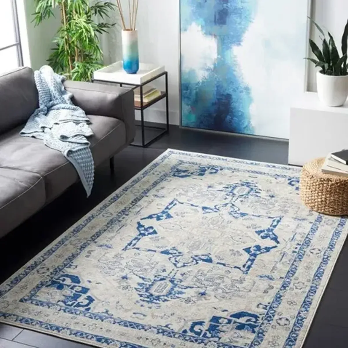 Brentwood 852 Beige / Blue 6'-7" X 6'-7" Square Square Powerloomed Rug