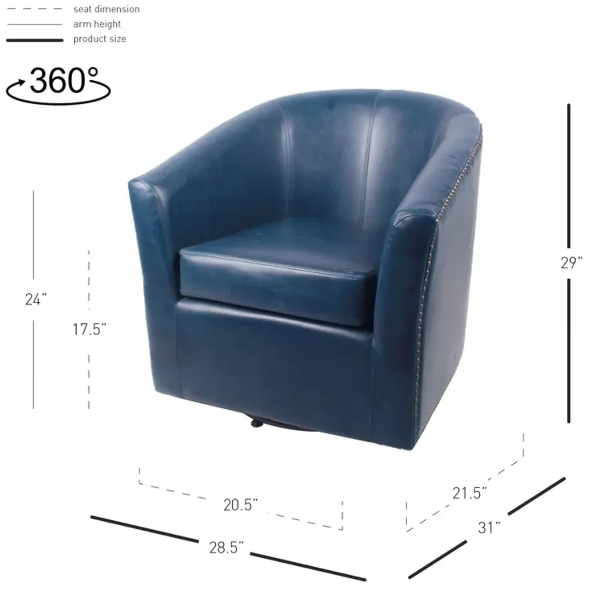 ernest bonded leather swivel accent arm chair, vintage blue