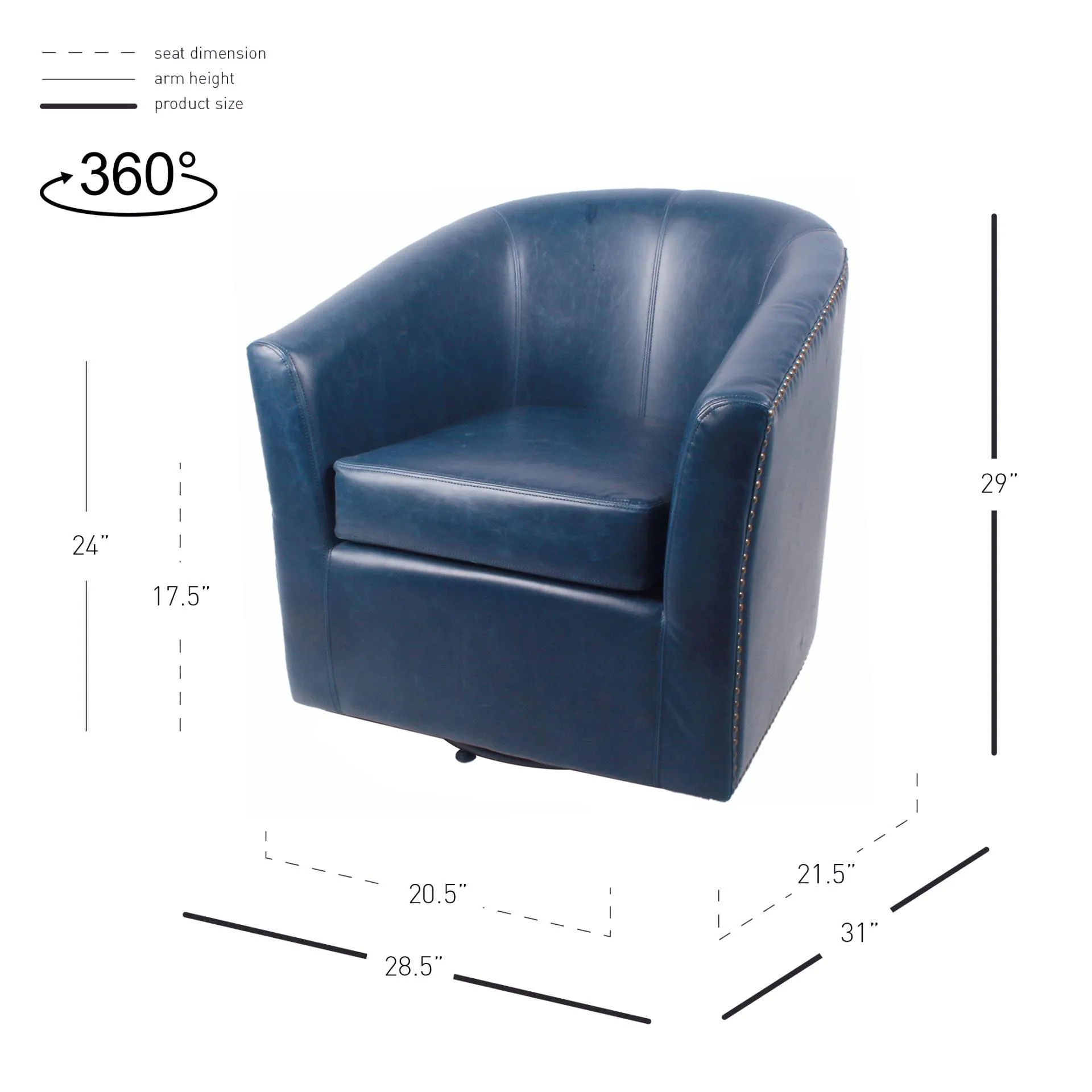 ernest bonded leather swivel accent arm chair, vintage blue