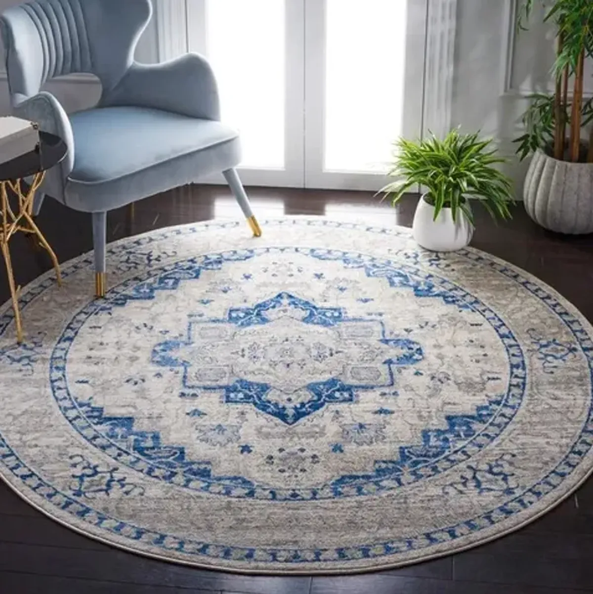 Brentwood 851 Ivory / Blue 6'-7" X 6'-7" Round Round Powerloomed Rug