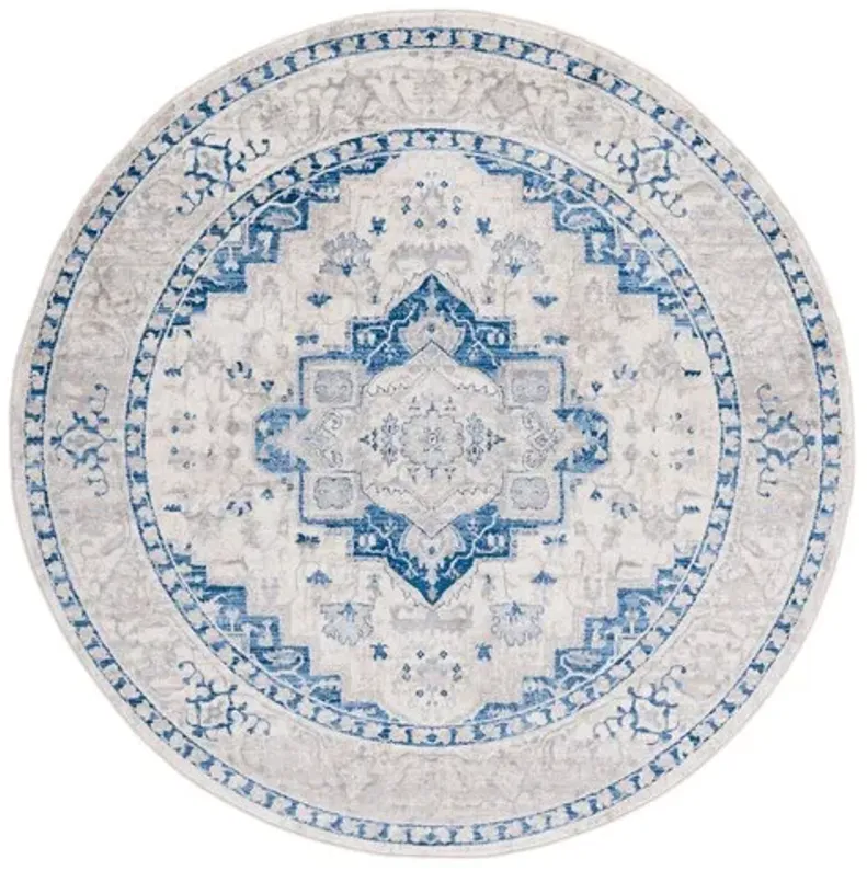 Brentwood 851 Ivory / Blue 6'-7" X 6'-7" Round Round Powerloomed Rug