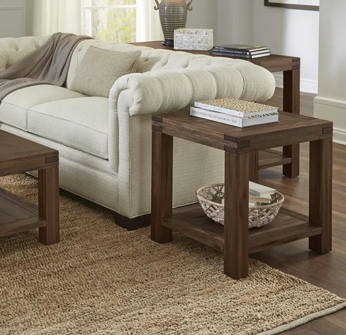 Meadow Solid Wood Rectangular Side Table in Brick Brown