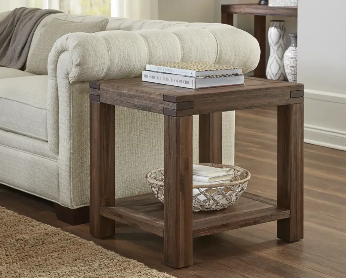 Meadow Solid Wood Rectangular Side Table in Brick Brown