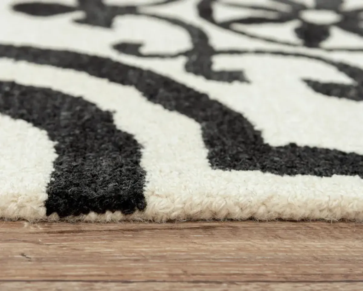 Matrix Black/White Scroll Wool/Recycled Polyester 7'6" x 9'6" Rectangle Rug