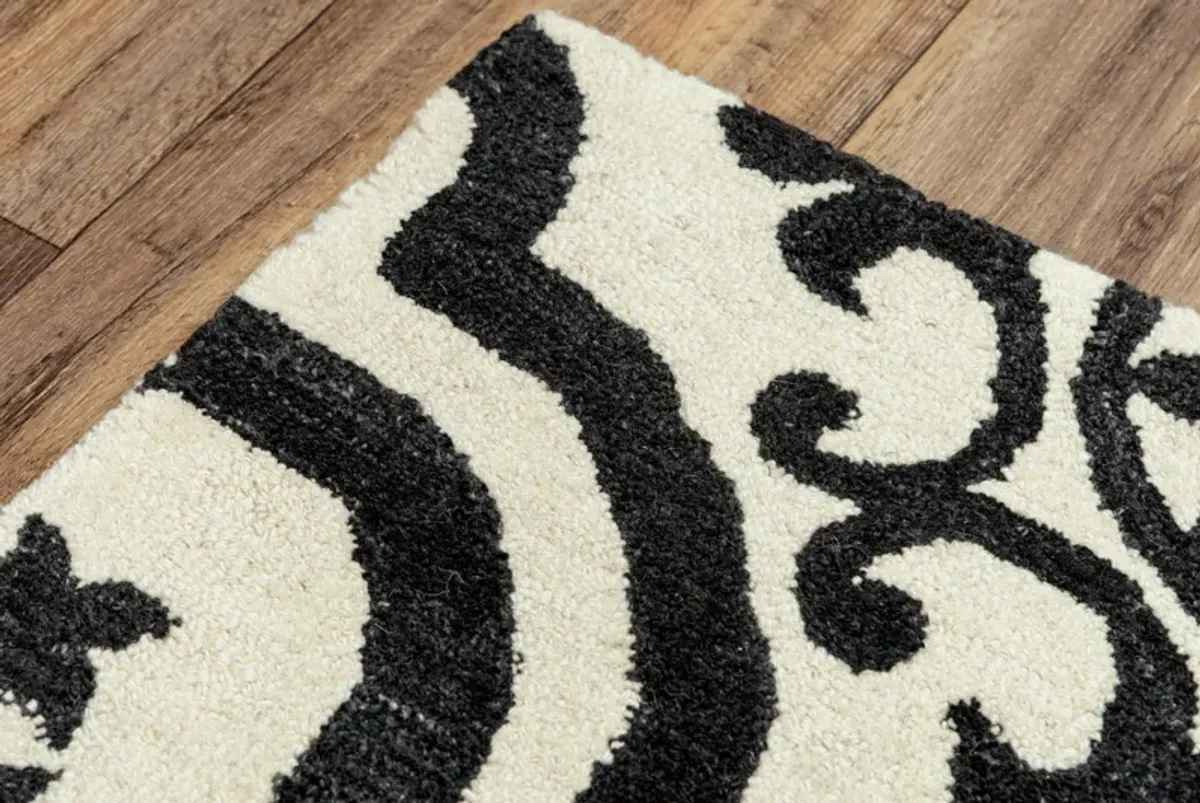 Matrix Black/White Scroll Wool/Recycled Polyester 7'6" x 9'6" Rectangle Rug