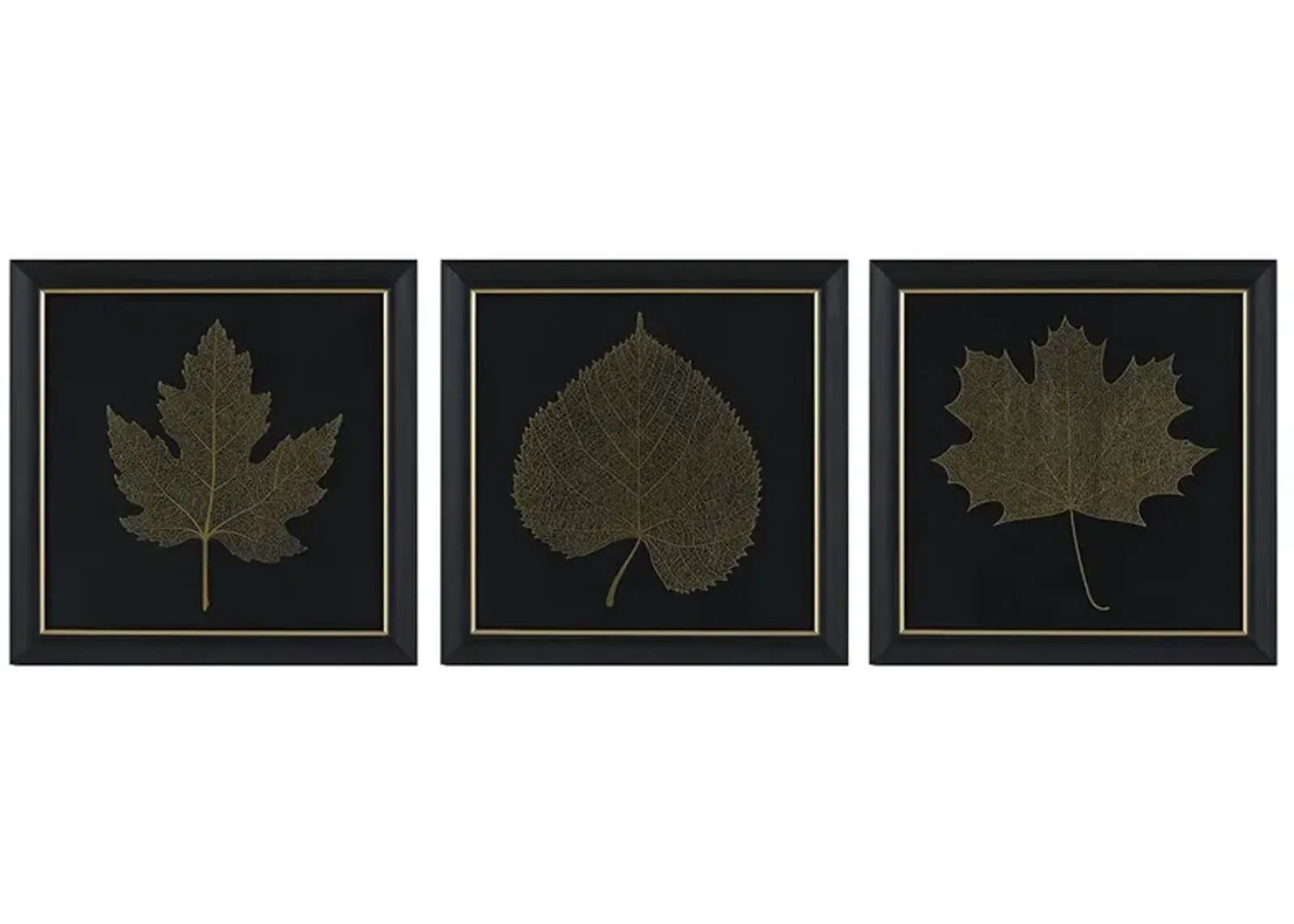 Gold Metallic Leaf Square Framed Graphic Wall Decor 3-Piece Set