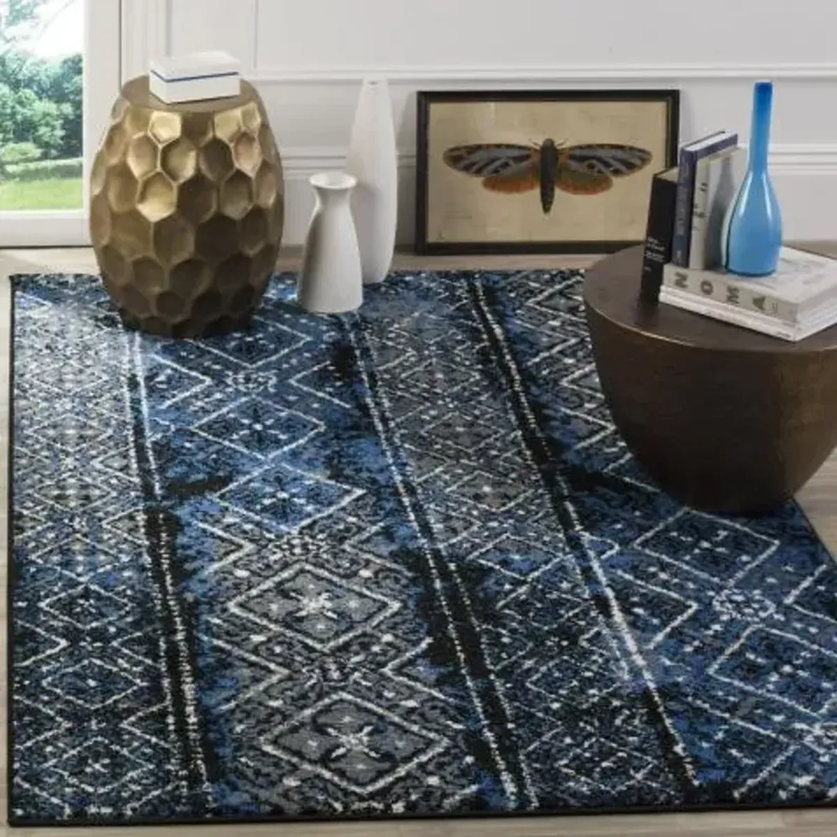 Adirondack Contemporary Blue / Black 3' X 5' Powerloomed Rug