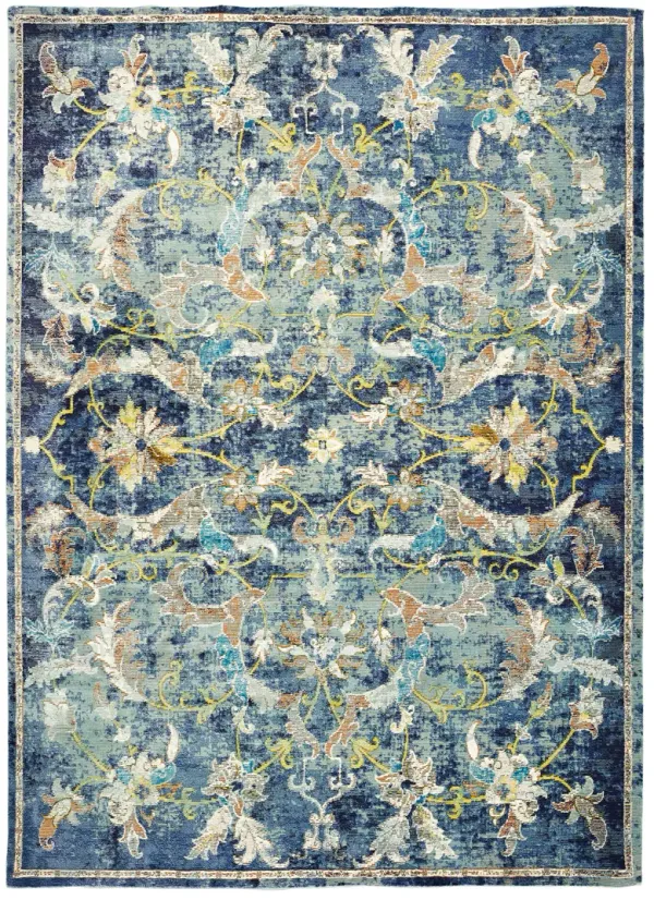 Galaxy Navy/ Multicolor Traditional Jacobean Indoor Area Rug 4' x 6'
