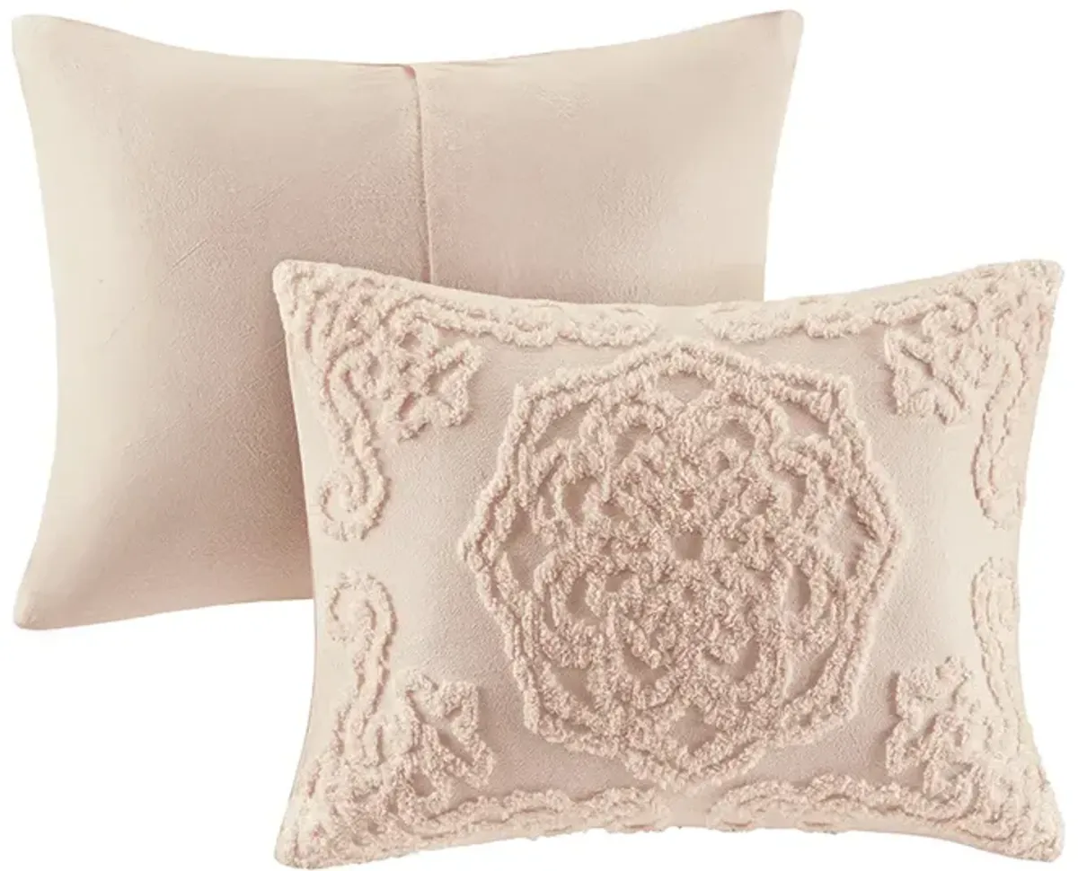 Madison Park Laetitia Blush Tufted Cotton Chenille Medallion Fringe Coverlet Mini Set