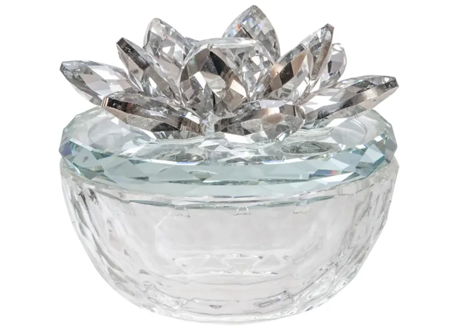 Glass Trinket Box Clear W/silver Lotus Top