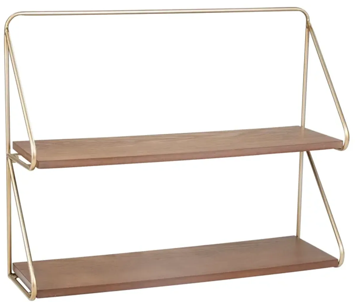 Metal/wood 20" 2 Tier Wall Shelf, Gold