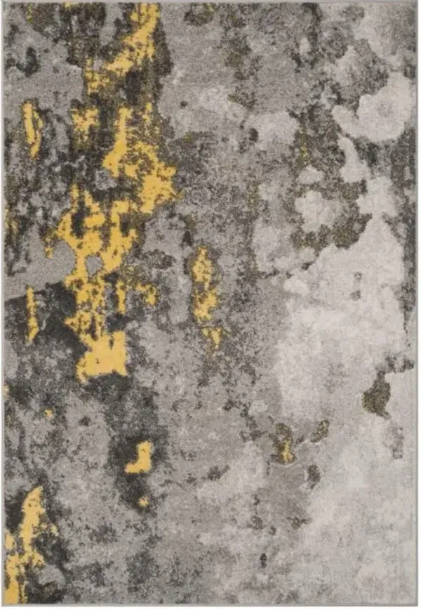 Adirondack Contemporary Grey / Yellow 10' X 10' Round Powerloomed Rug