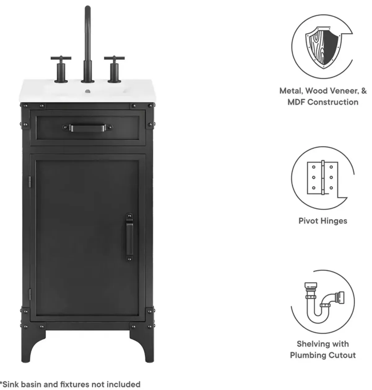 Steamforge 18" Bathroom Vanity Cabinet (Sink Basin Not Included)