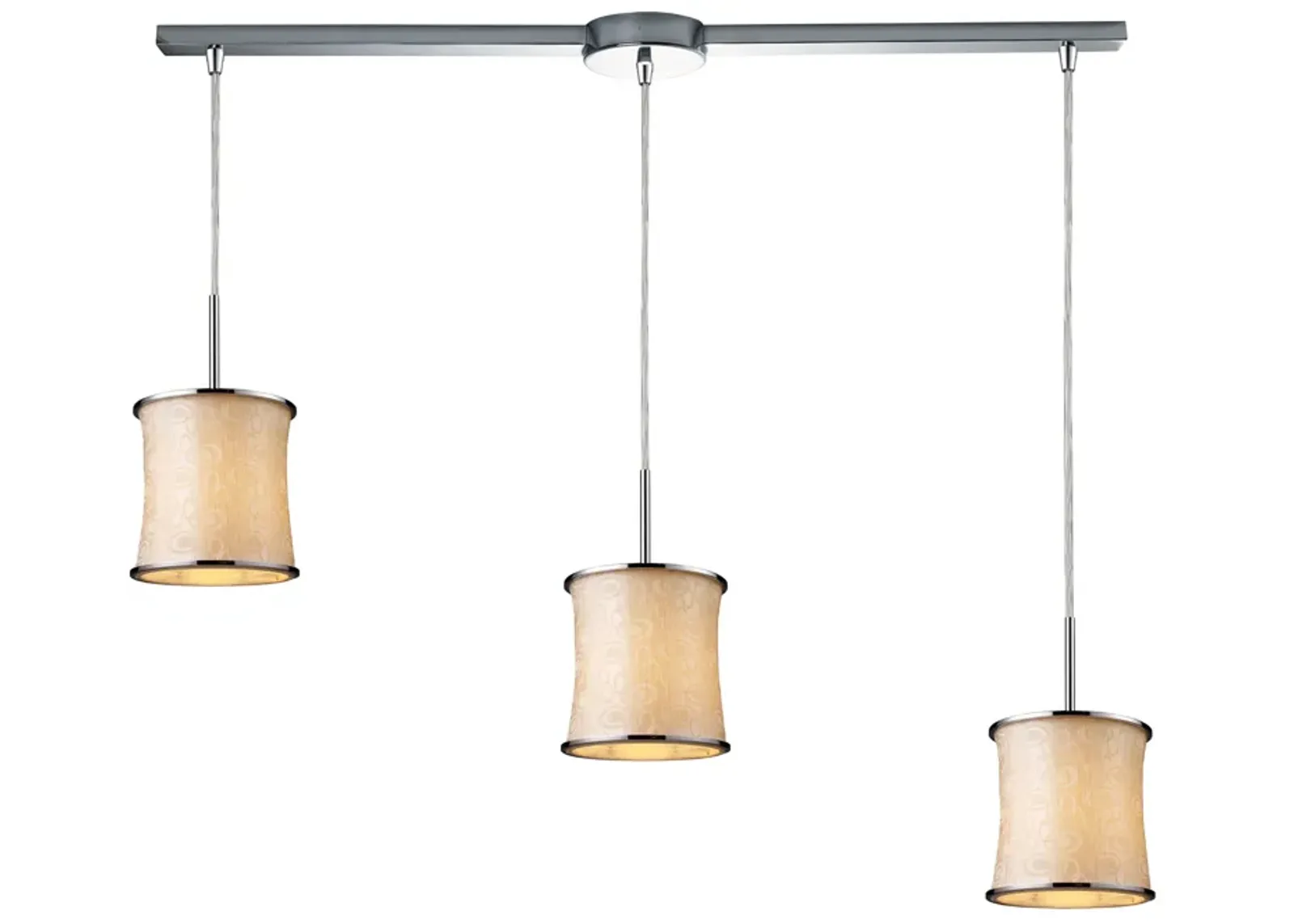 Fabrique 3-Light Linear Drum Pendants in Polished Chrome and Retro Beige Shades