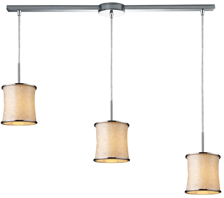 Fabrique 3-Light Linear Drum Pendants in Polished Chrome and Retro Beige Shades