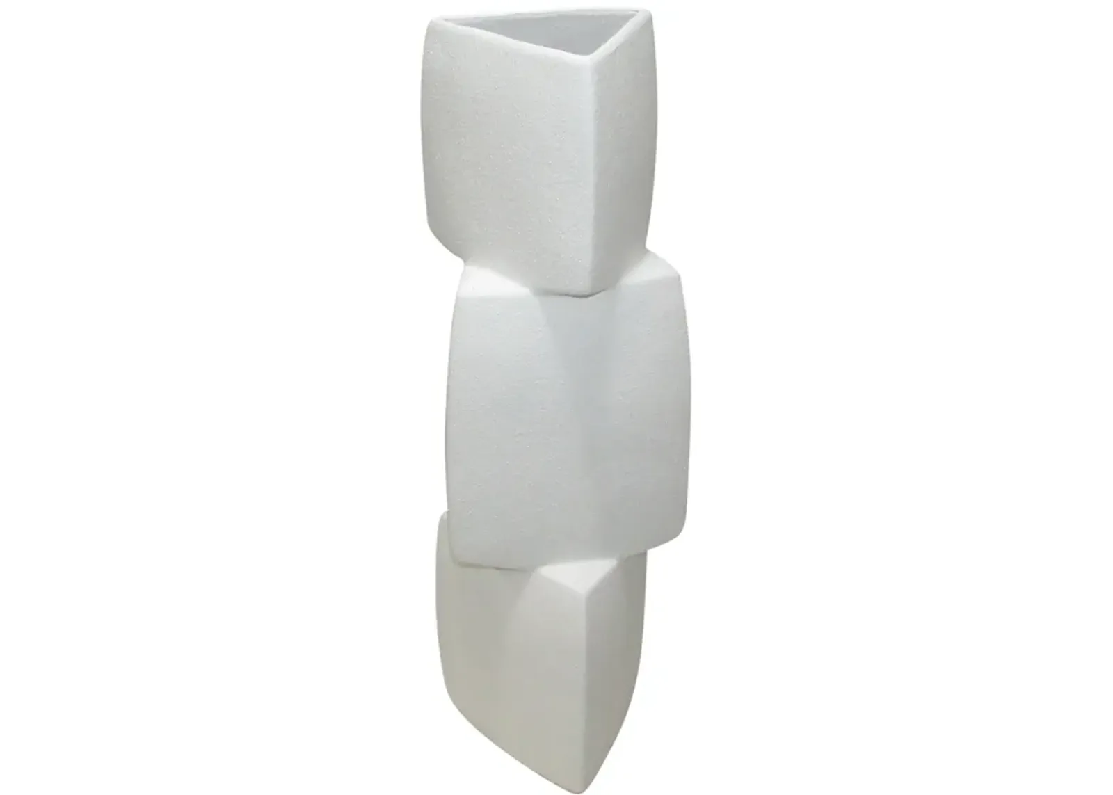 17" Stacked Triangle Rough Vase,ivory