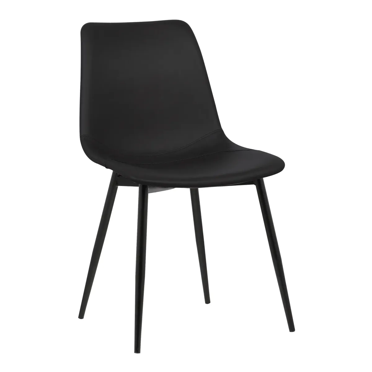 Monte Contemporary Dining Chair in Black Faux Leather with Black Powder Coated Metal Legs