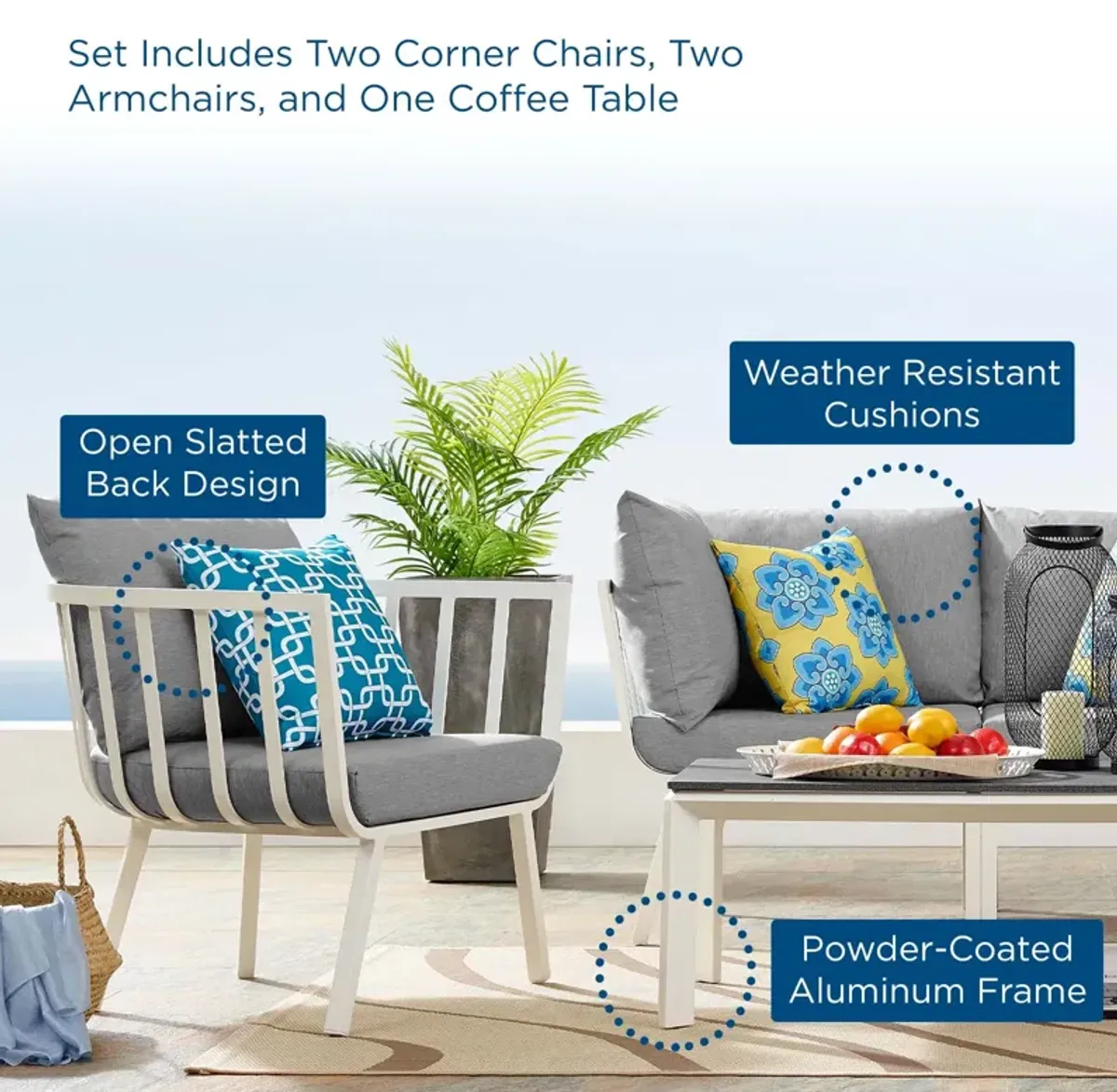 Riverside 5 Piece Outdoor Patio Aluminum Set