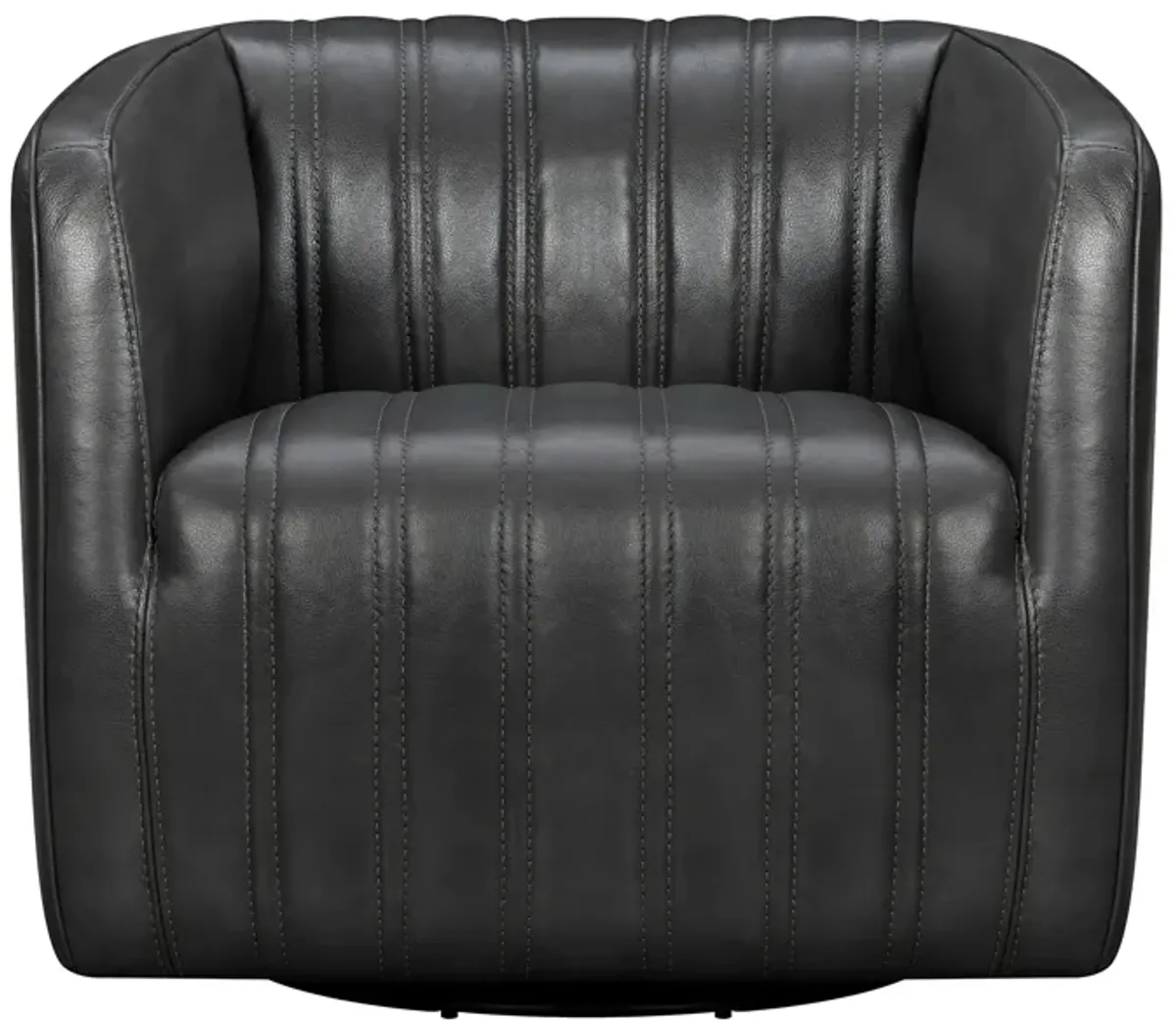 Aries Pewter Genuine Leather Swivel Barrel Chair