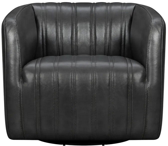 Aries Pewter Genuine Leather Swivel Barrel Chair