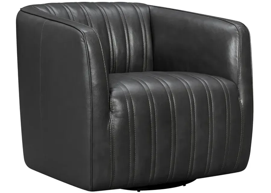 Aries Pewter Genuine Leather Swivel Barrel Chair