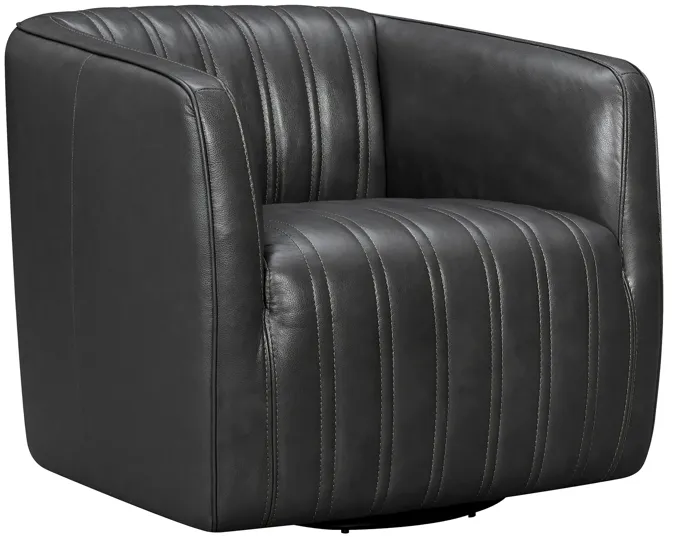 Aries Pewter Genuine Leather Swivel Barrel Chair