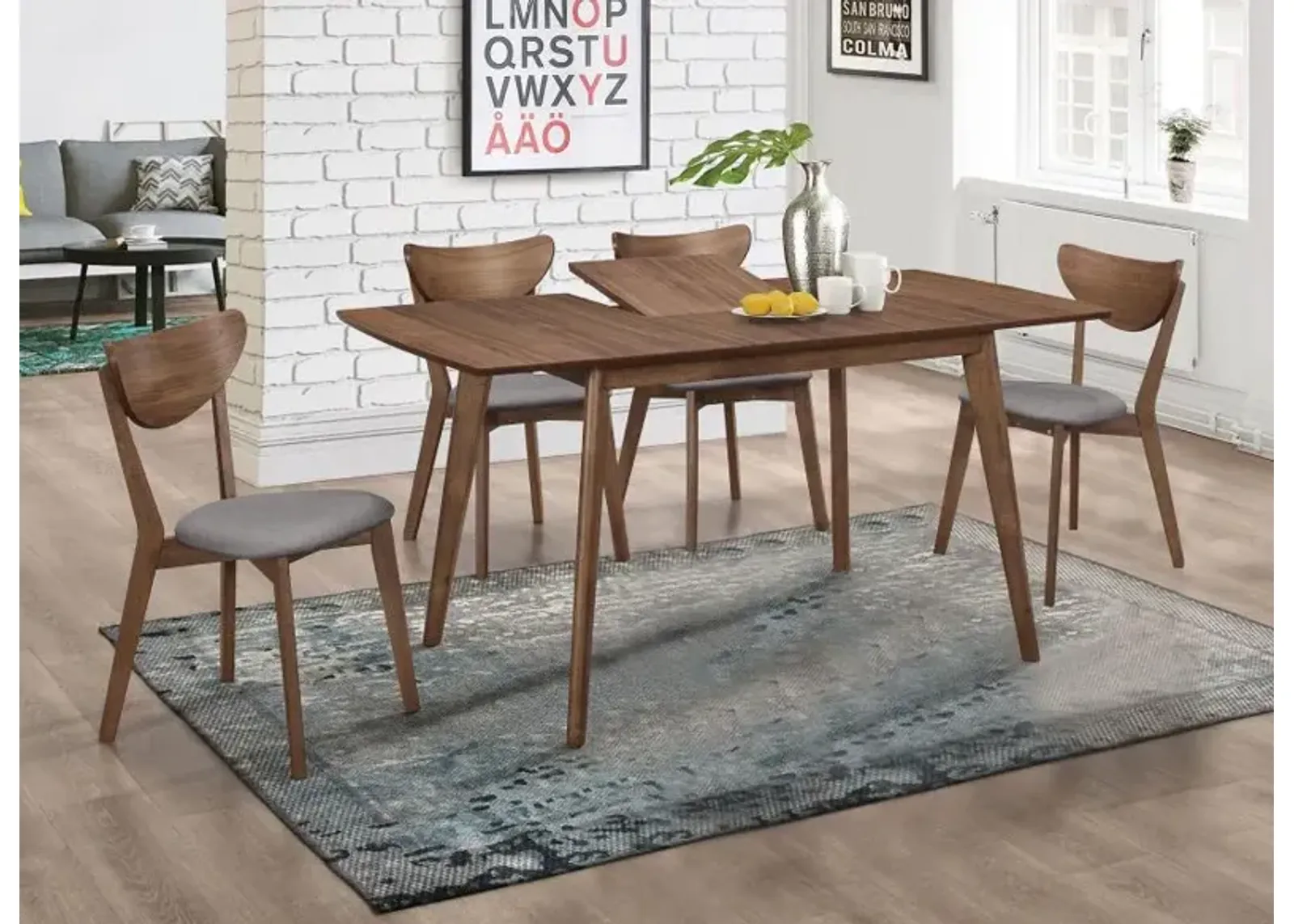 Alfredo Dining Room Set Natural Walnut and Grey