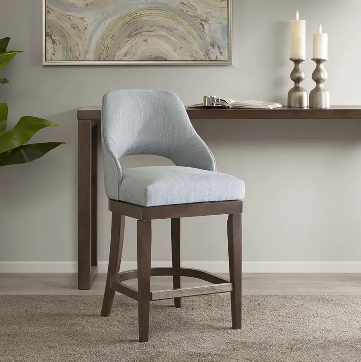 Madison Park Jillian Blue Counter  Stool with Swivel Seat