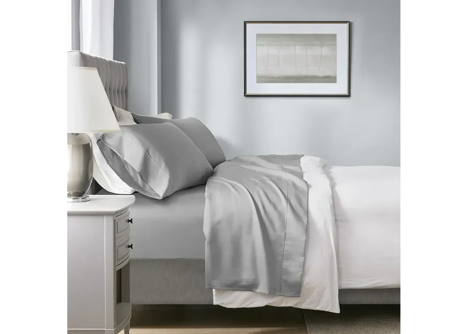 Beautyrest 1000 Thread Count Grey HeiQ Smart Temperature Cotton Blend 4 PC Sheet Set