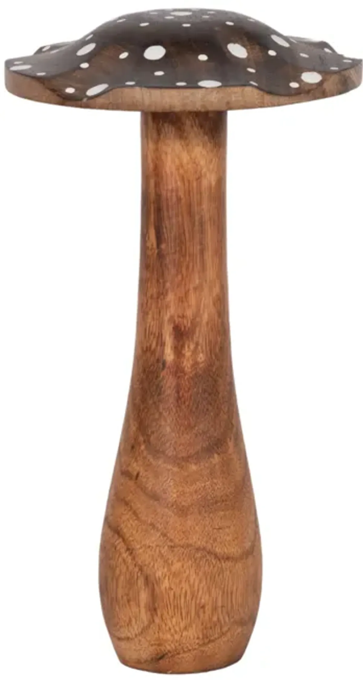 10" Wood Mushroom With White Dots, Brown