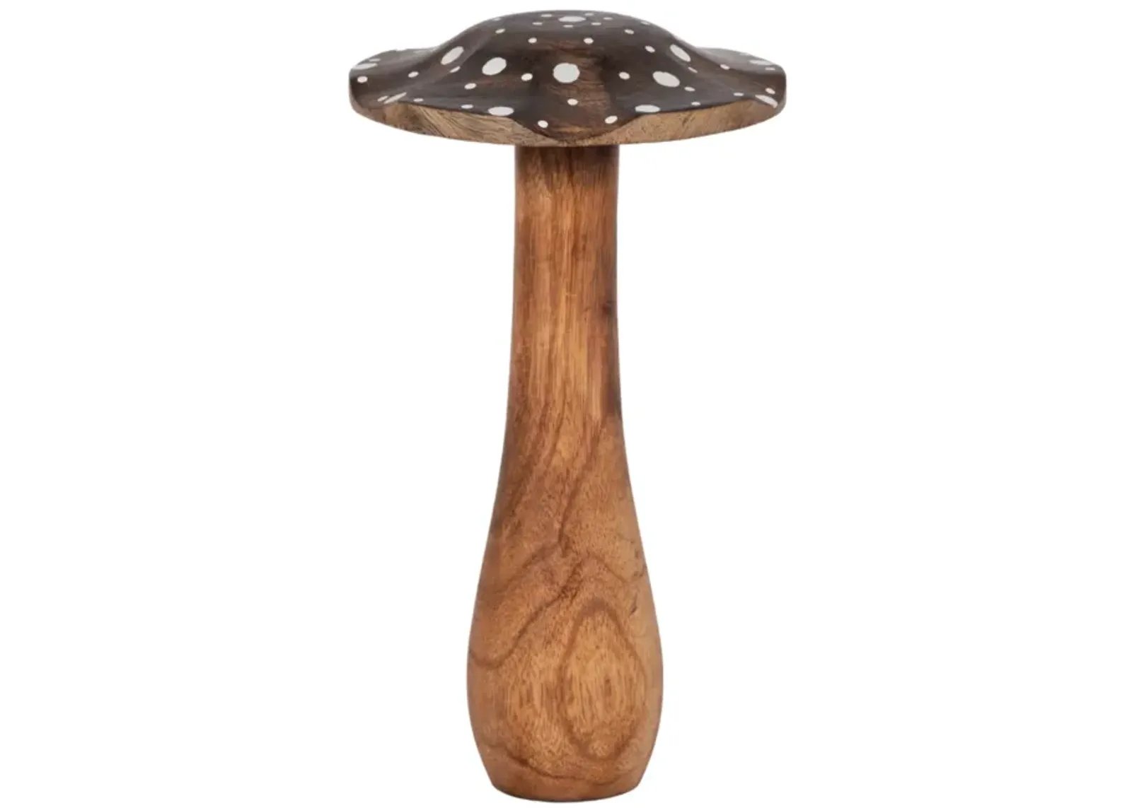 10" Wood Mushroom With White Dots, Brown