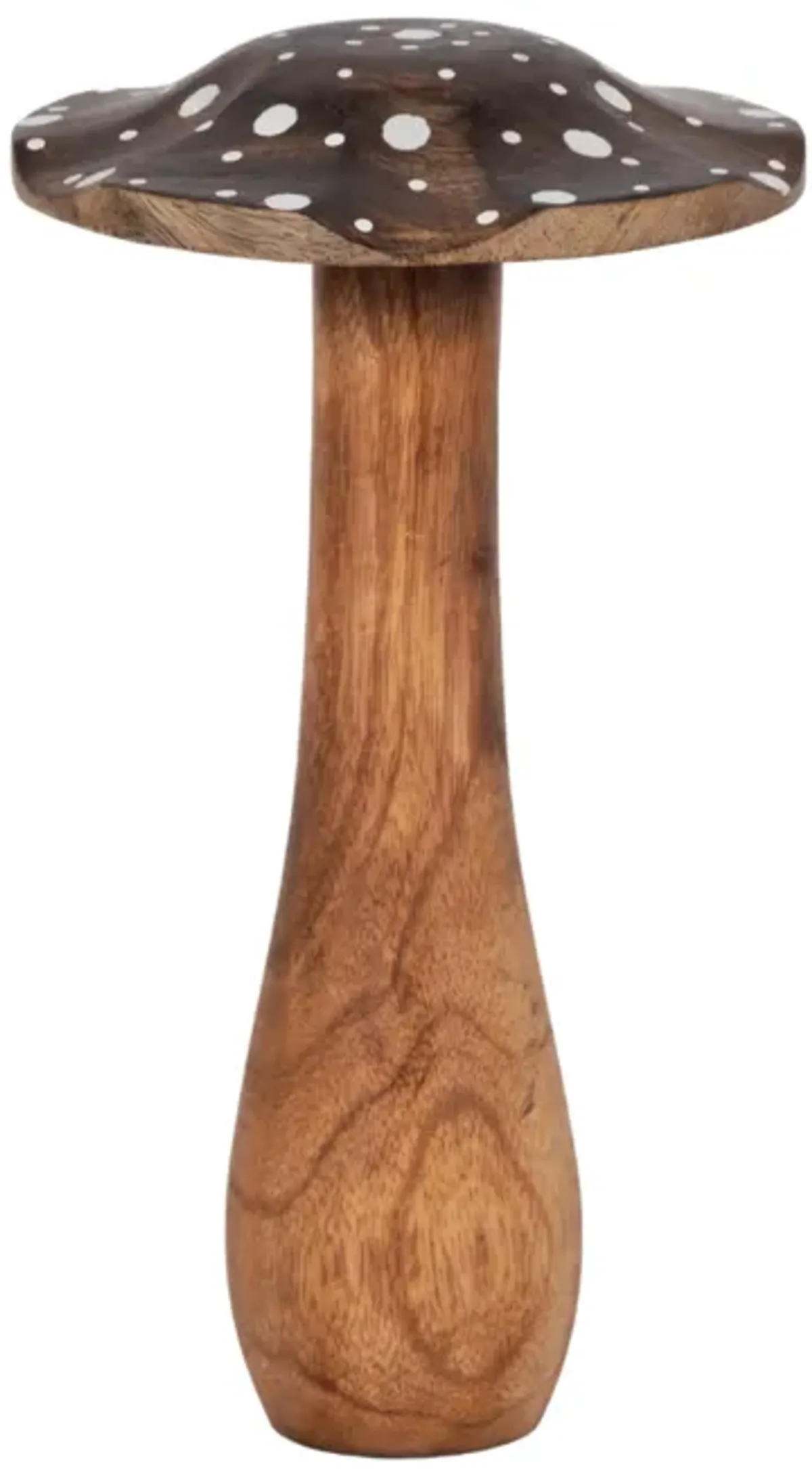 10" Wood Mushroom With White Dots, Brown