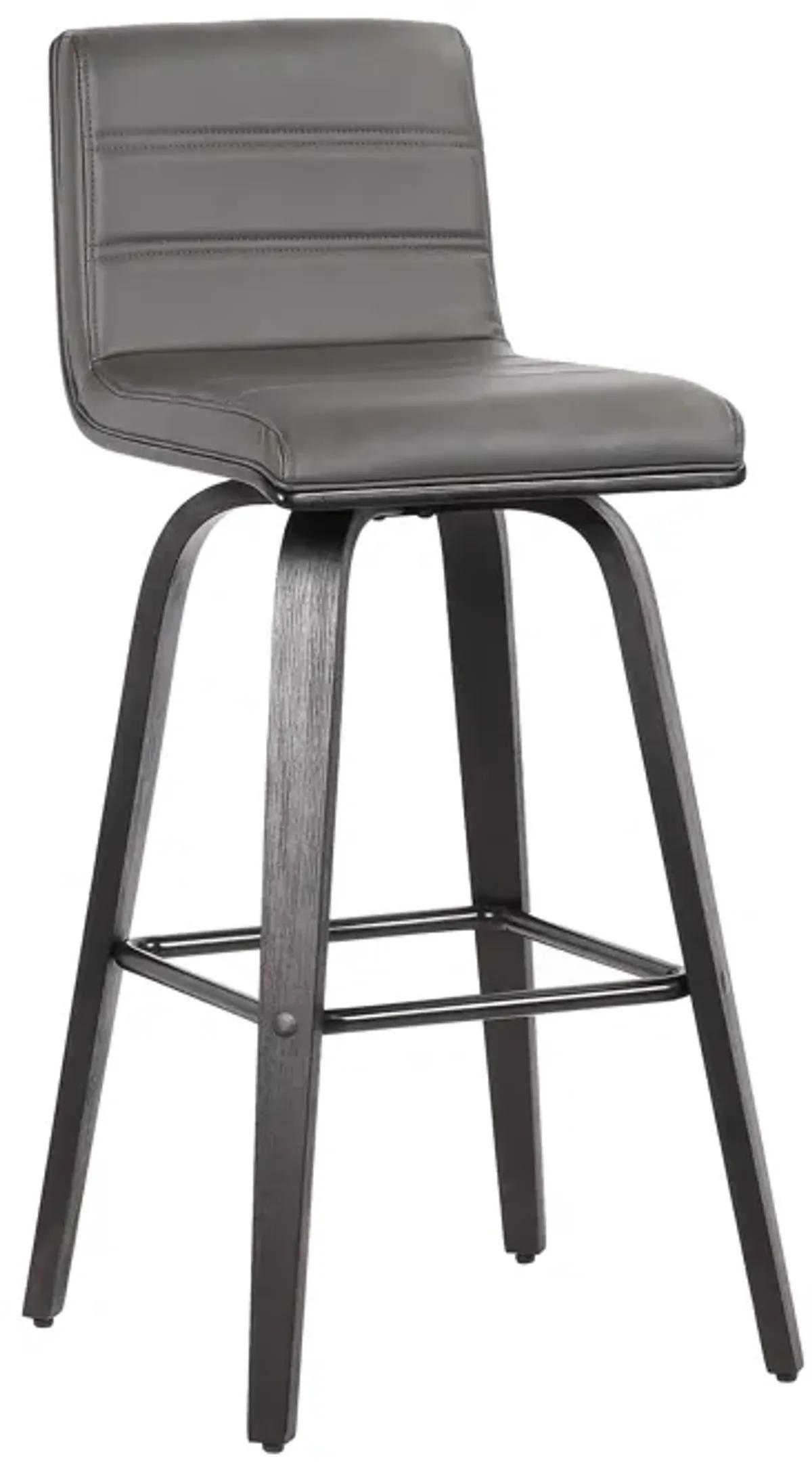 Vienna 30" Bar Height Swivel Grey Faux Leather and Black Wood Bar Stool