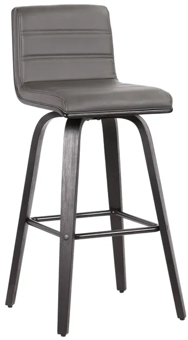Vienna 30" Bar Height Swivel Grey Faux Leather and Black Wood Bar Stool