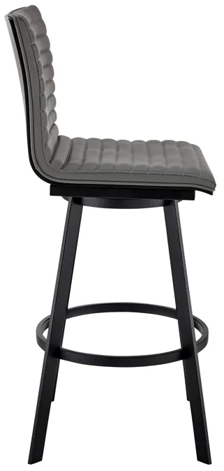 Jermaine 26" Counter Height Swivel Bar Stool in Matt Black Finish with Gray Faux Leather