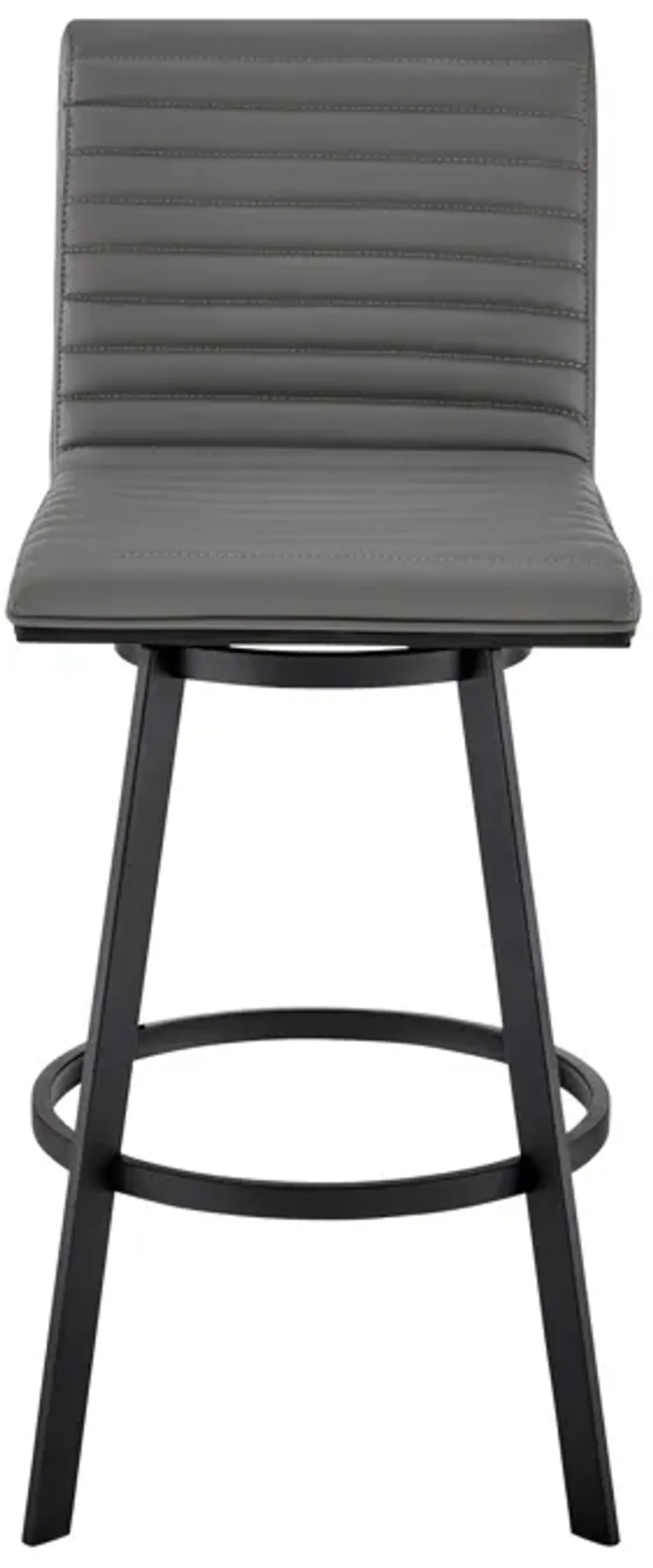 Jermaine 26" Counter Height Swivel Bar Stool in Matt Black Finish with Gray Faux Leather