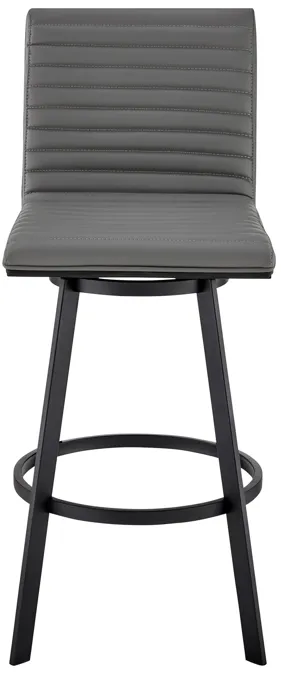 Jermaine 26" Counter Height Swivel Bar Stool in Matt Black Finish with Gray Faux Leather