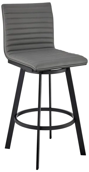 Jermaine 26" Counter Height Swivel Bar Stool in Matt Black Finish with Gray Faux Leather