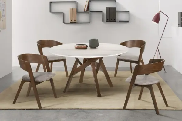 Venus and Jackie 5 Piece Walnut and Marble Round Dining Set