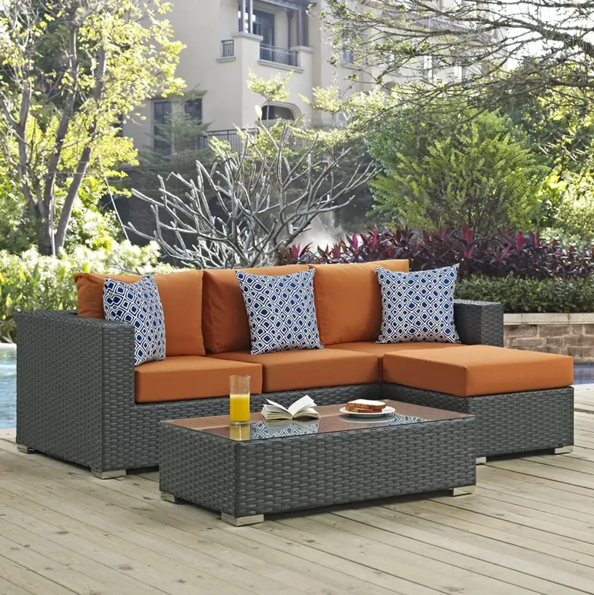 Sojourn 3 Piece Outdoor Patio Sunbrella® Sectional Set