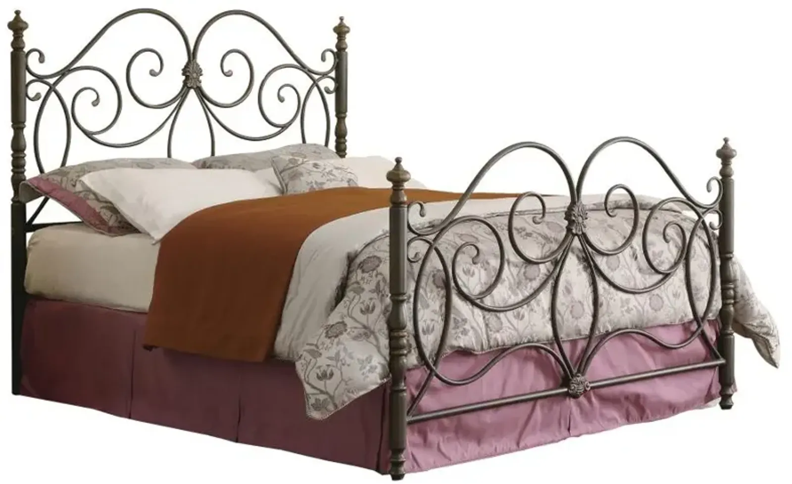 London Eastern King Metal Scroll Bed Dark Bronze