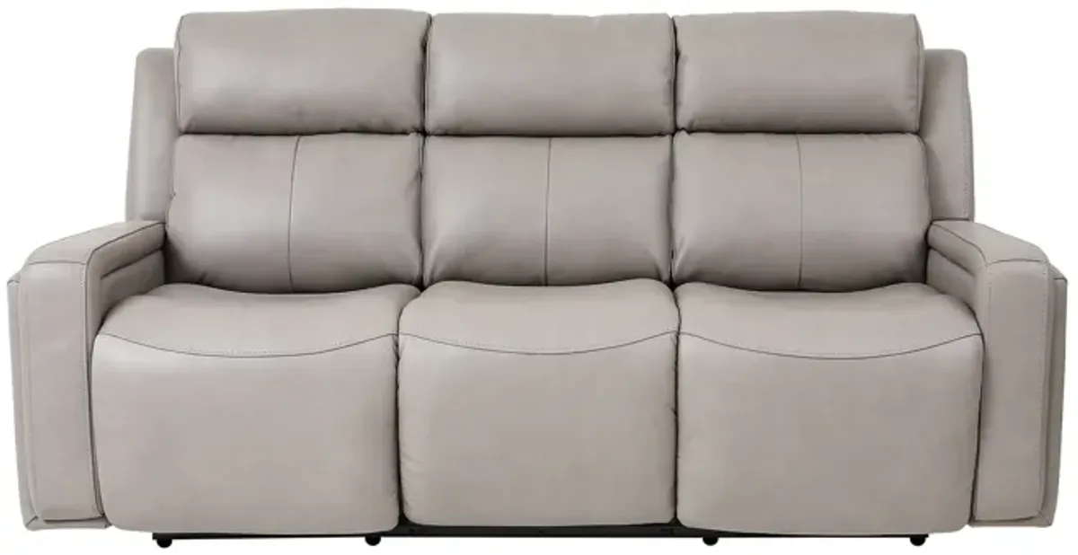 Claude Dual Power Headrest and Lumbar Support Reclining Sofa in Light Gray Genuine Leather