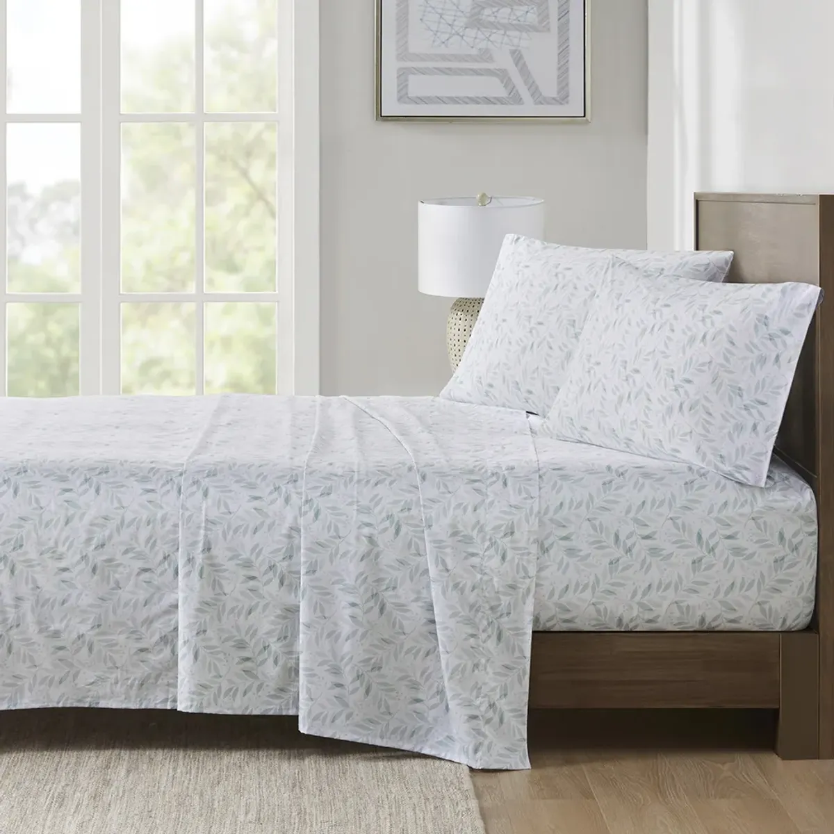 Madison Park Essentials 200 Thread Count Printed Cotton Green Leaves Sheet Set