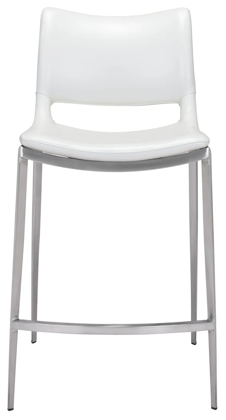 Ace Counter Stool (Set of 2) White & Silver