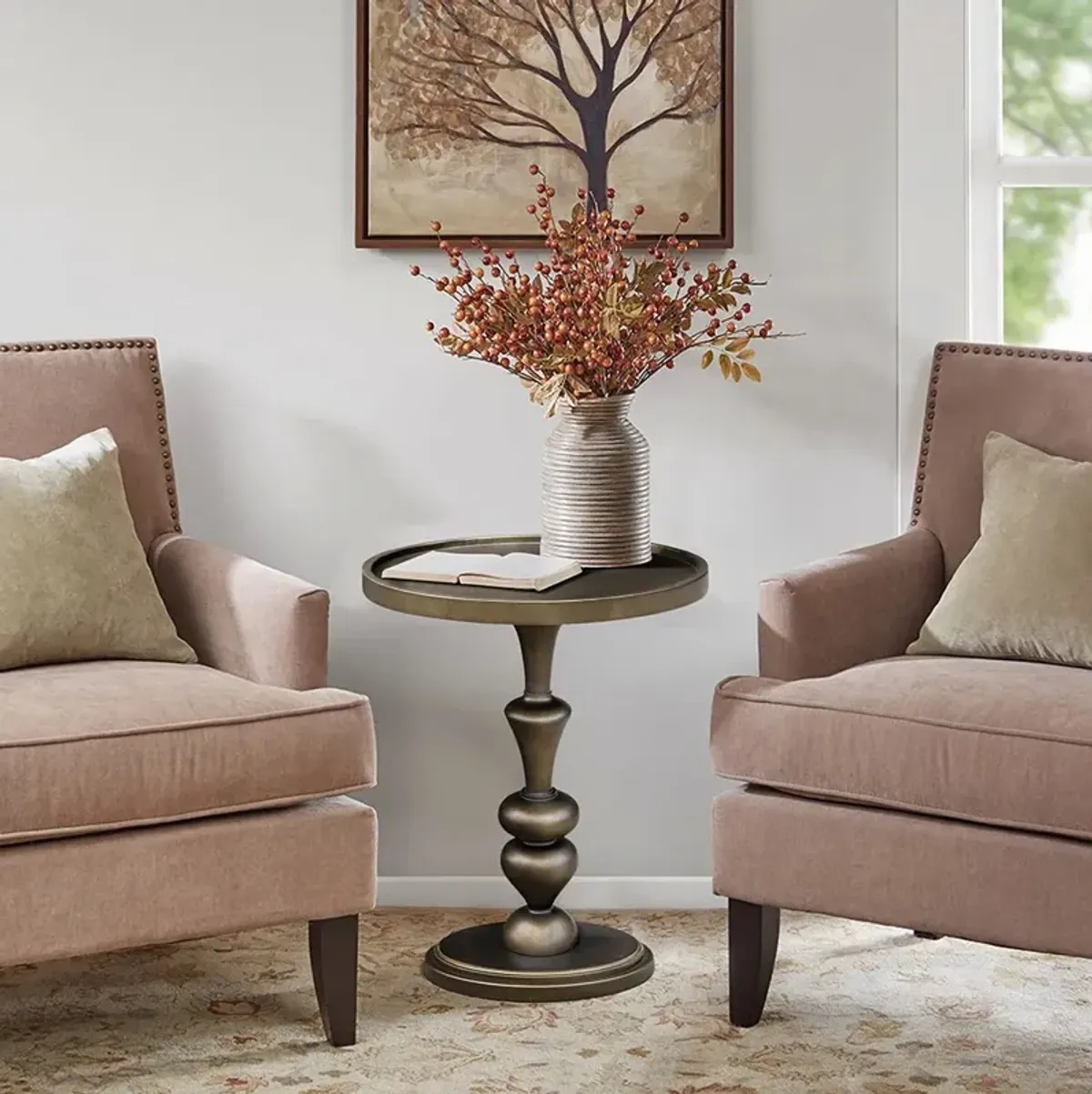 Madison Park Del Mar Bronze Pedestal Accent Table