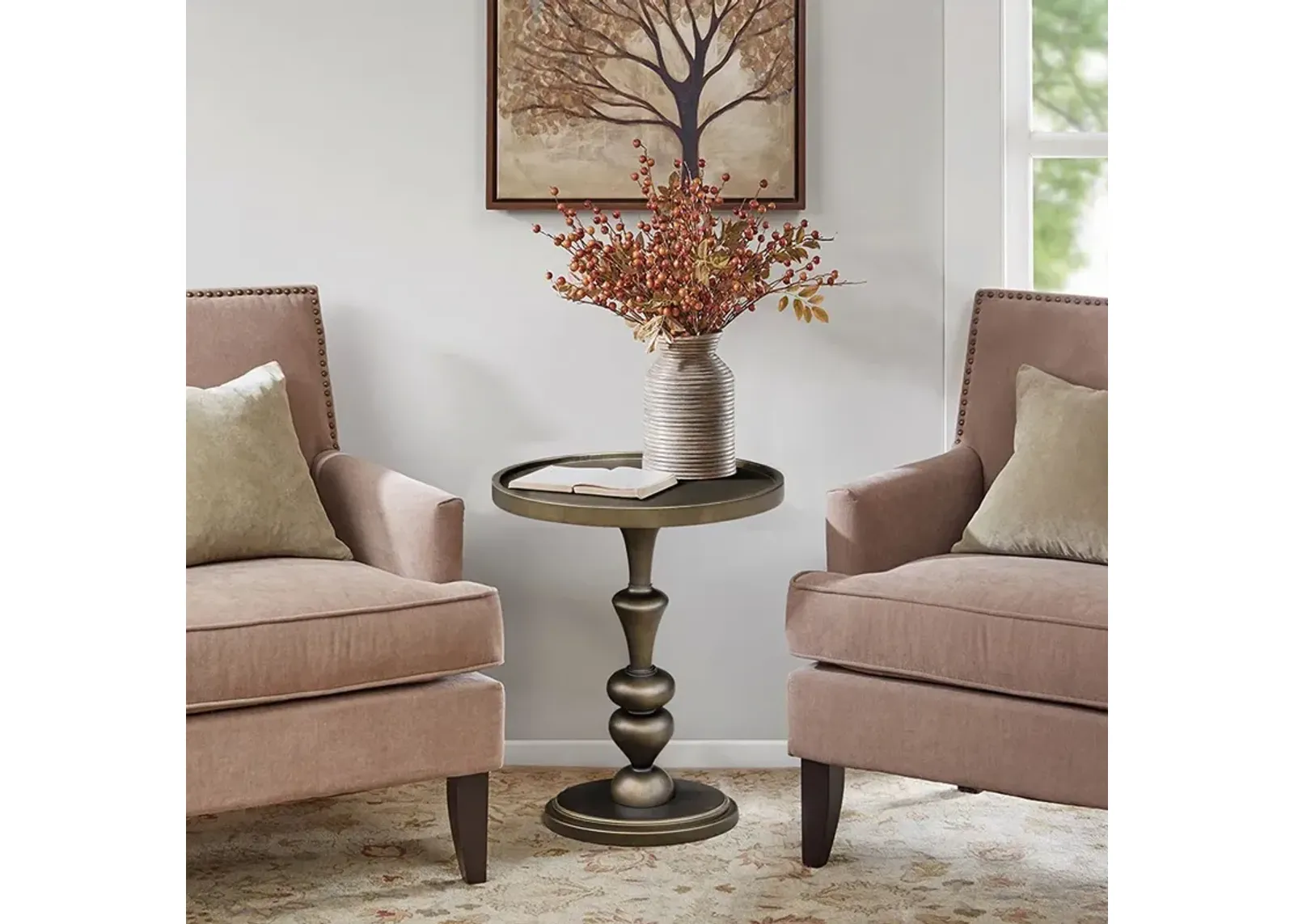 Madison Park Del Mar Bronze Pedestal Accent Table