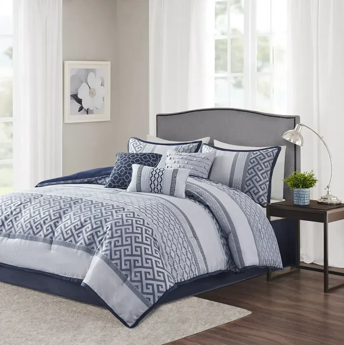 Madison Park Bennett Navy 7 Piece Jacquard Comforter Set