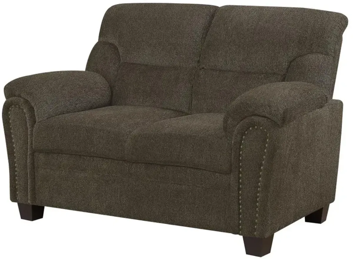 Clementine Upholstered Loveseat with Nailhead Trim Brown