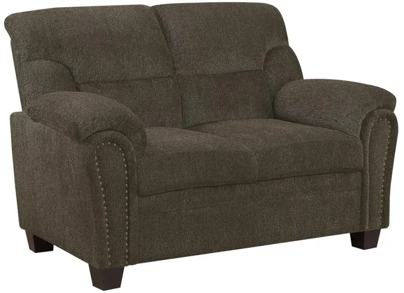 Clementine Upholstered Loveseat with Nailhead Trim Brown