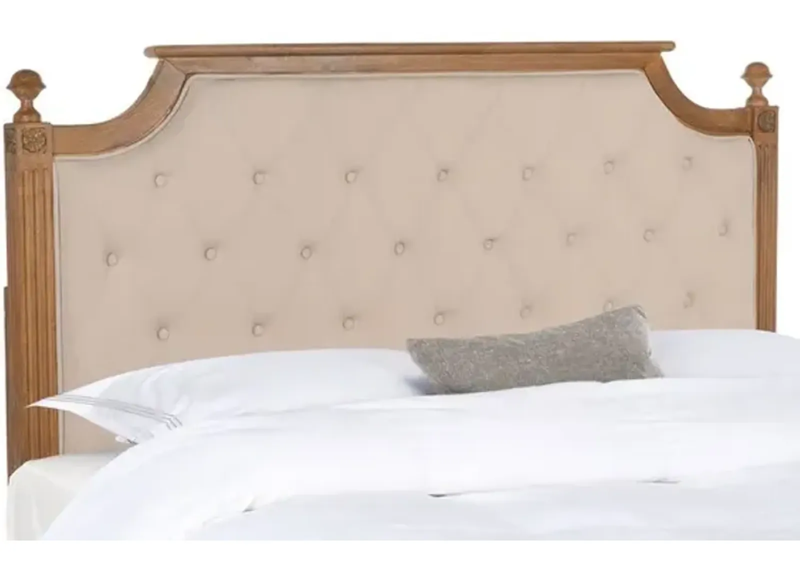 Rustic Wood Beige Tufted Linen Full Headboard